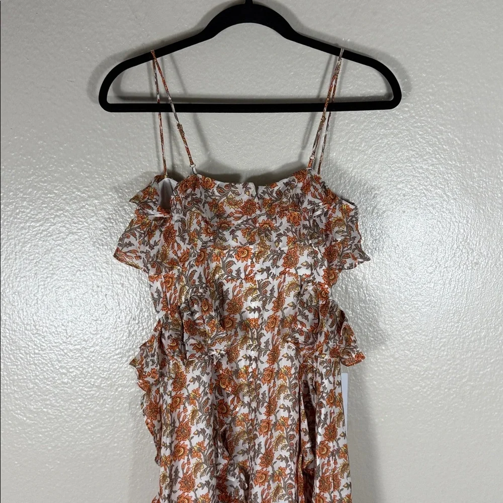 J. Crew Collection Cascading Ruffle Dress in Sunset Rose Block Print Chiffon
